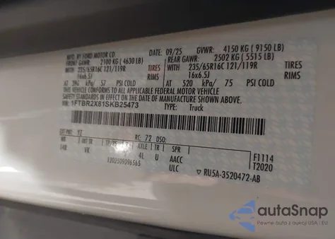 2025 Ford Transit-250 from USA, damaged, VIN 1FTBR2X81SKB25473